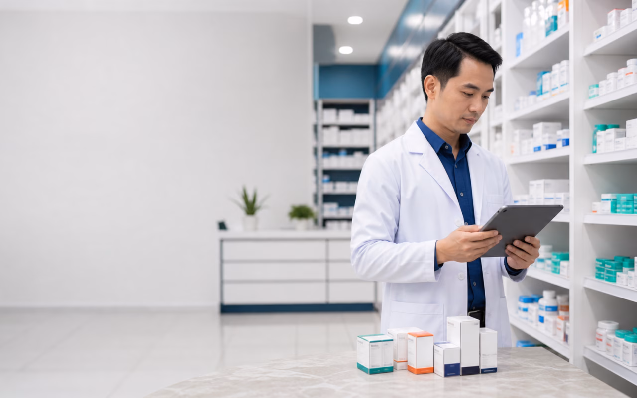 Apoteker memeriksa deadstock apotek dan perputaran stok obat