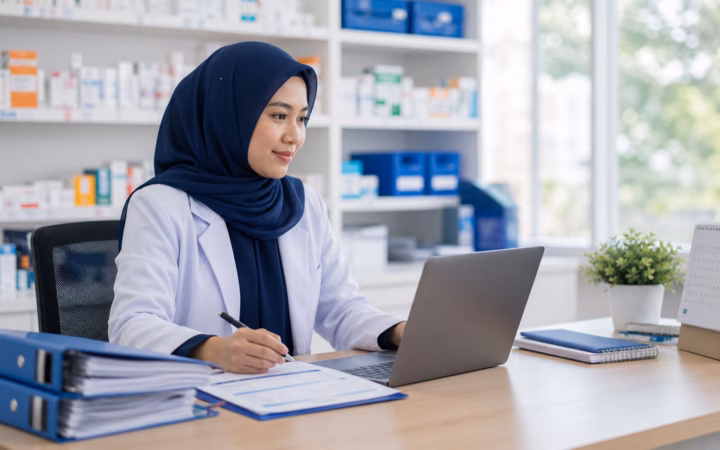 Apoteker menyiapkan laporan SIPNAP apotek dan register obat