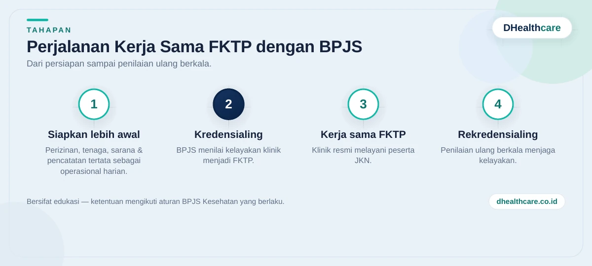 Timeline tahapan kerja sama FKTP dengan BPJS: siapkan lebih awal, kredensialing, kerja sama, rekredensialing